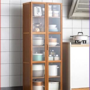 Classic Grid – Tall Wooden Glass-Front Showcase