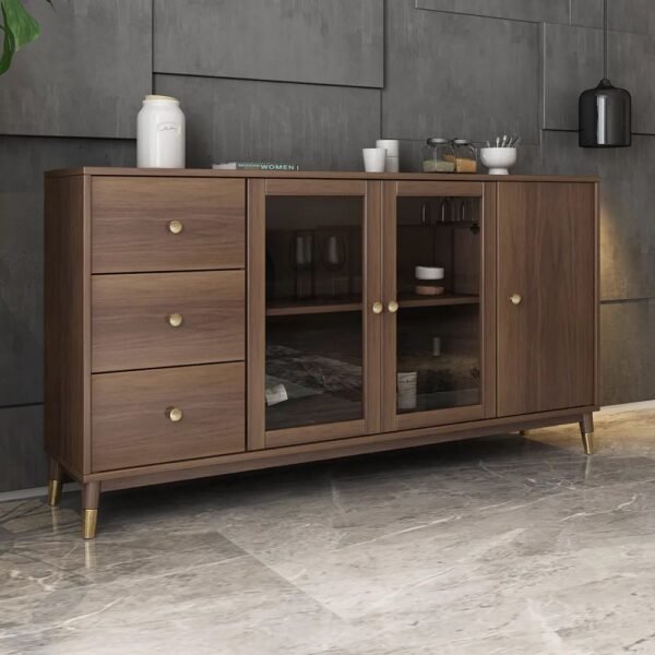 Walnut Grid – Wooden Sideboard with Glass & Drawer Combo
