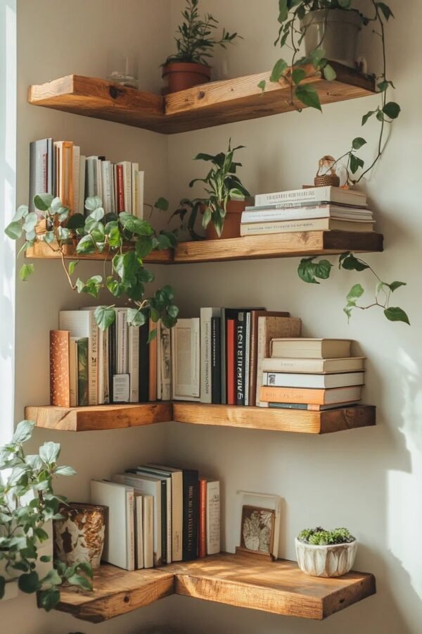 Rustic Rise – Wall-Mounted Corner Shelf Set