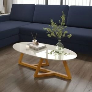 Zen Marble – Round Coffee Table with Sculptural Wooden Base
