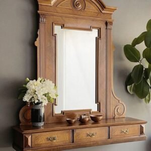 Vintage Hall – Mirror with Carved Wooden Frame & Drawers