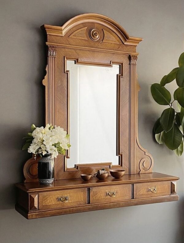 Vintage Hall – Mirror with Carved Wooden Frame & Drawers