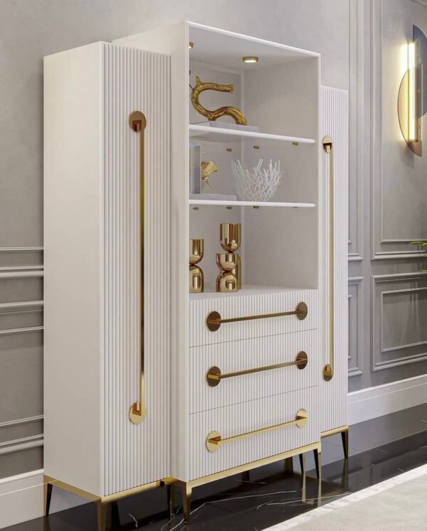 Ivory Charm – White Showcase with Drawers