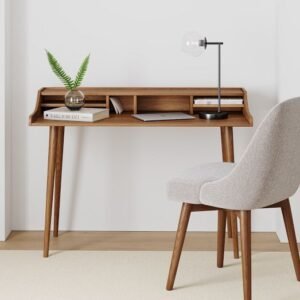 Linear Desk – Minimal Study Table with Top Shelf