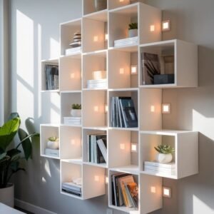 Grid Glow – LED-Lit Wall Shelf Unit