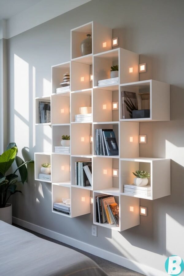 Grid Glow – LED-Lit Wall Shelf Unit