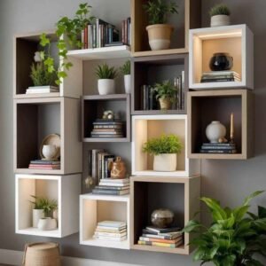 Deco Grid – Multi-Compartment Wooden Wall Shelf