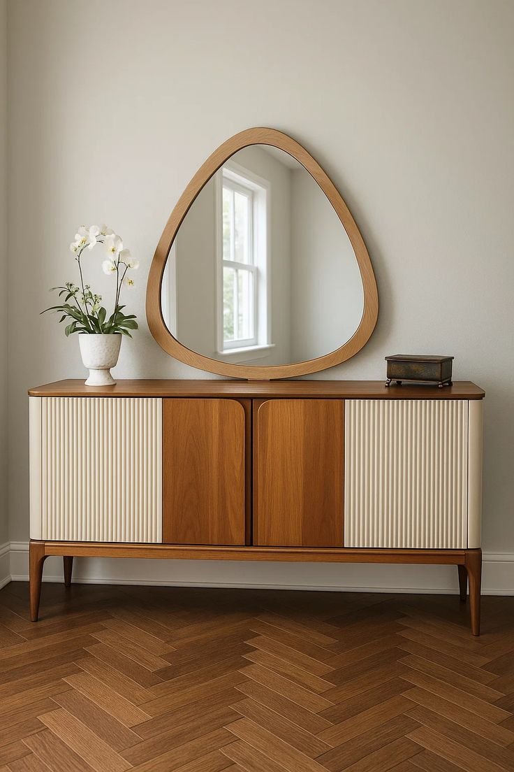 Aurora Elegance – Wooden Dressing Table with Oval Mirror & Dual Cabinets Aurora Elegance – Wooden Dressing Table with Oval Mirror & Dual Cabinets