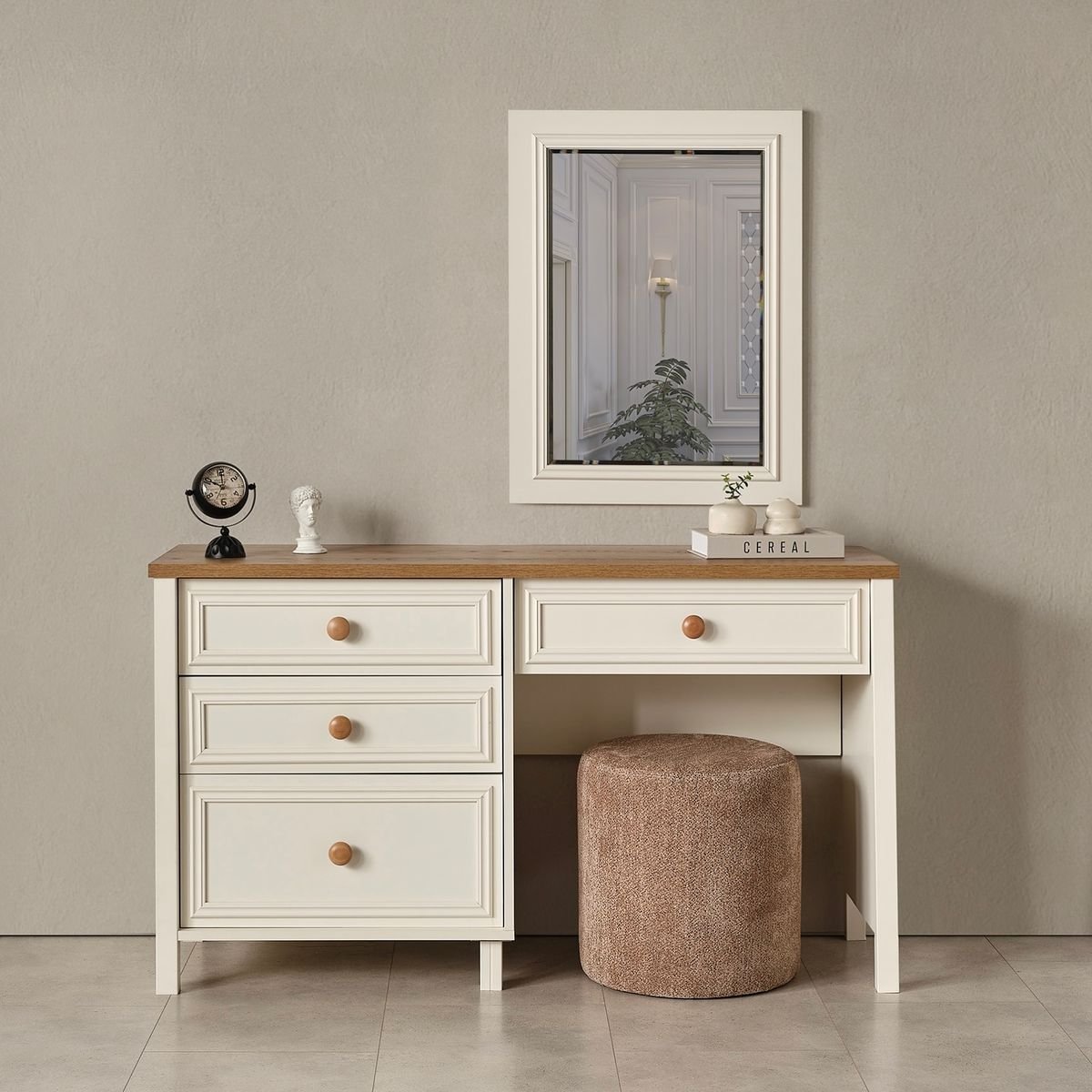 Nordic Charm – Compact White Dressing Table with Mirror & Drawers Nordic Charm – Compact White Dressing Table with Mirror & Drawers