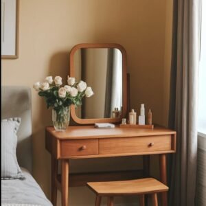 Urban Vogue – Modern Dressing Table with Side Storage & Wooden Finish