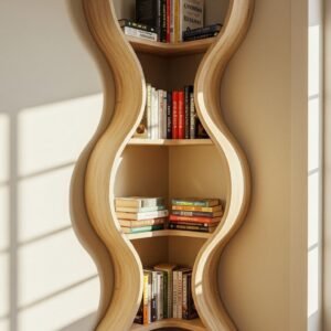 Orbit Curve – 7-Tier Wooden Corner Shelf