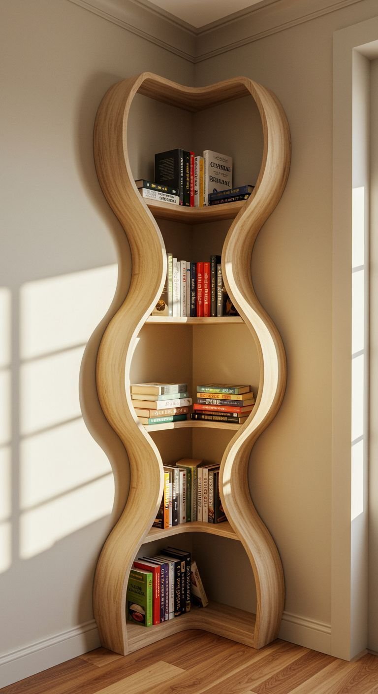 Orbit Curve – 7-Tier Wooden Corner Shelf Orbit Curve – 7-Tier Wooden Corner Shelf
