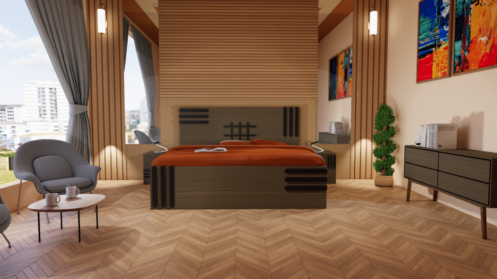 Minimal bedroom design in 3d