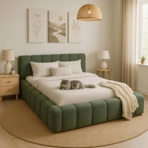 Modern Olive Green Upholstered Bed