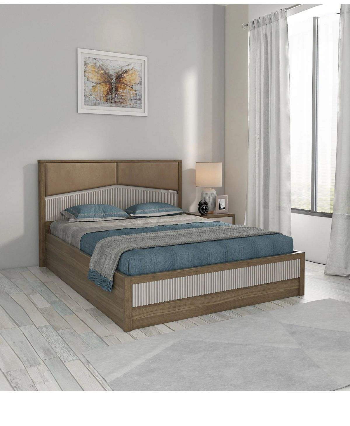 Elegant Grey & Walnut Bed Elegant Grey & Walnut Bed