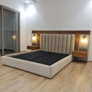 Modern Black & Walnut Platform Bed