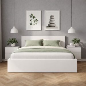 Minimalist White Upholstered Bed
