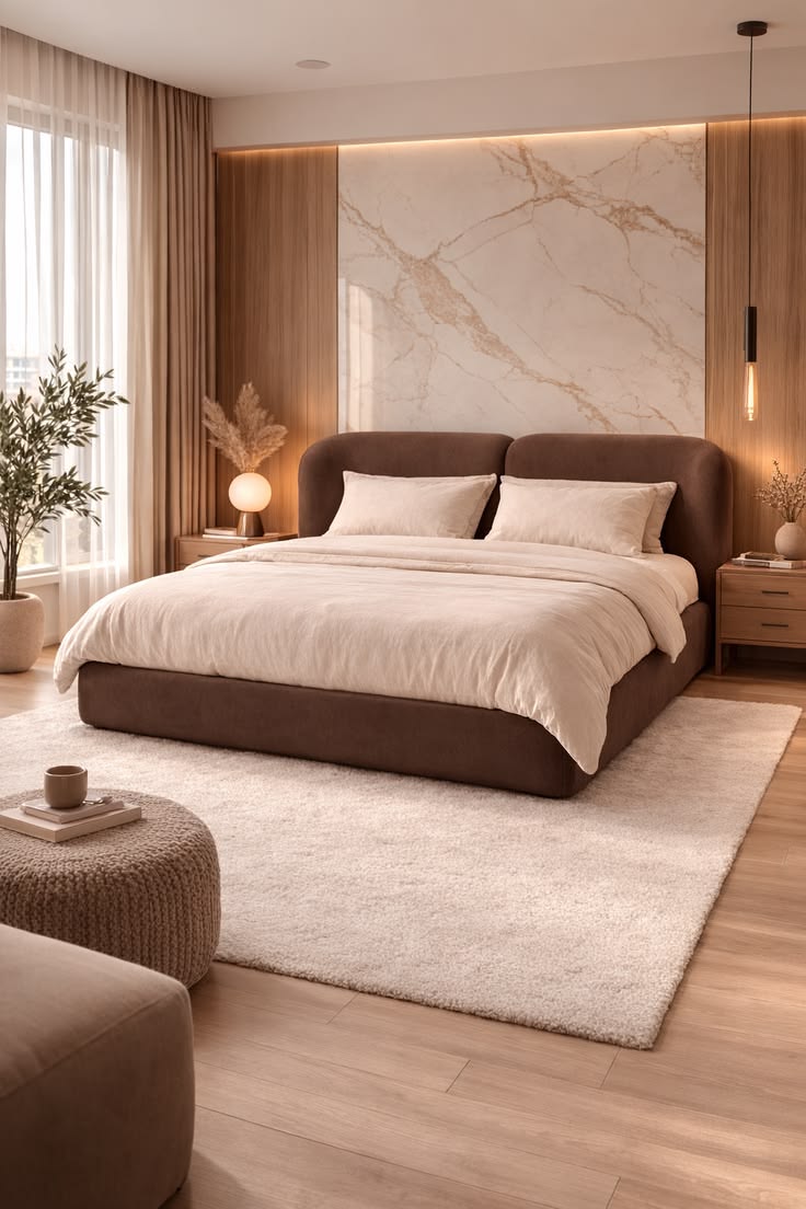 Contemporary Brown Upholstered Bed Contemporary Brown Upholstered Bed
