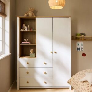 Natural Wood & White Kids Wardrobe