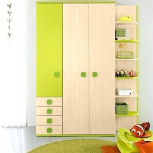 Lime Green & Natural Wood Kids Wardrobe