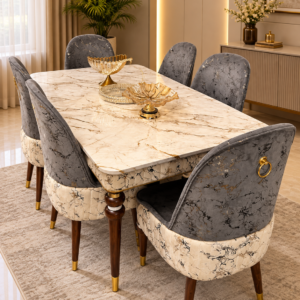 Grey Marble Luxe Dining Table Set