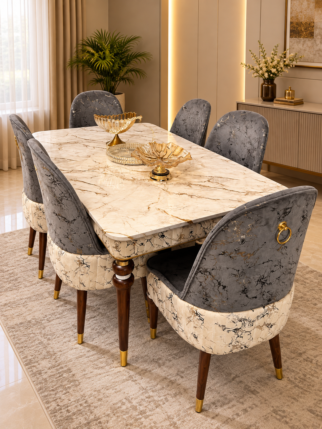 Grey Marble Luxe Dining Table Set Grey Marble Luxe Dining Table Set