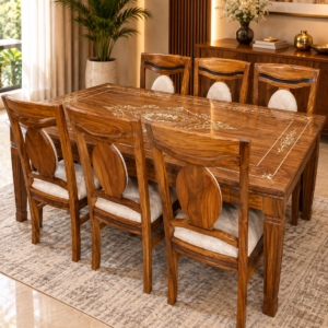 Golden Walnut Leaf-Back Dining Set