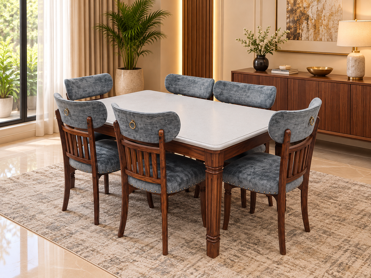 Modern Walnut Grey Dining Table Set Modern Walnut Grey Dining Table Set