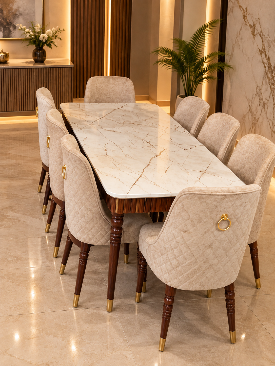 Six-Seater Ivory Marble Dining Set Six-Seater Ivory Marble Dining Set