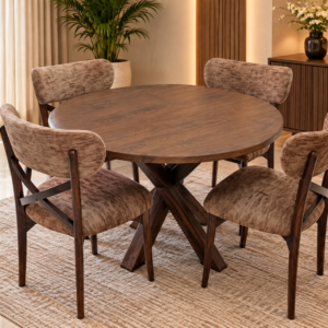 Rustic Cross-Base Round Dining Set