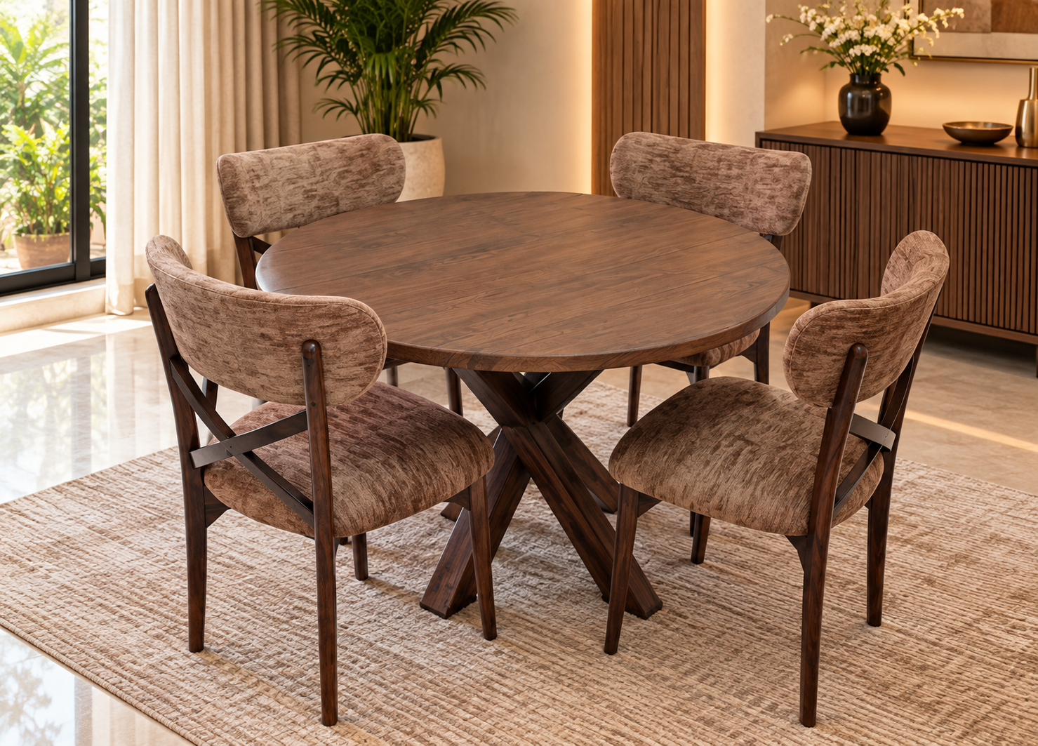 Rustic Cross-Base Round Dining Set Rustic Cross-Base Round Dining Set