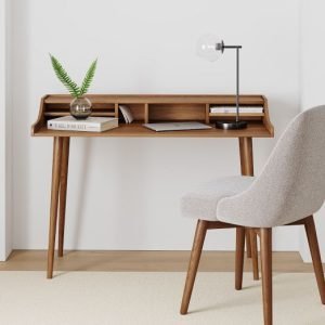 Home Linear Desk – Minimal Study Table with Top Shelf